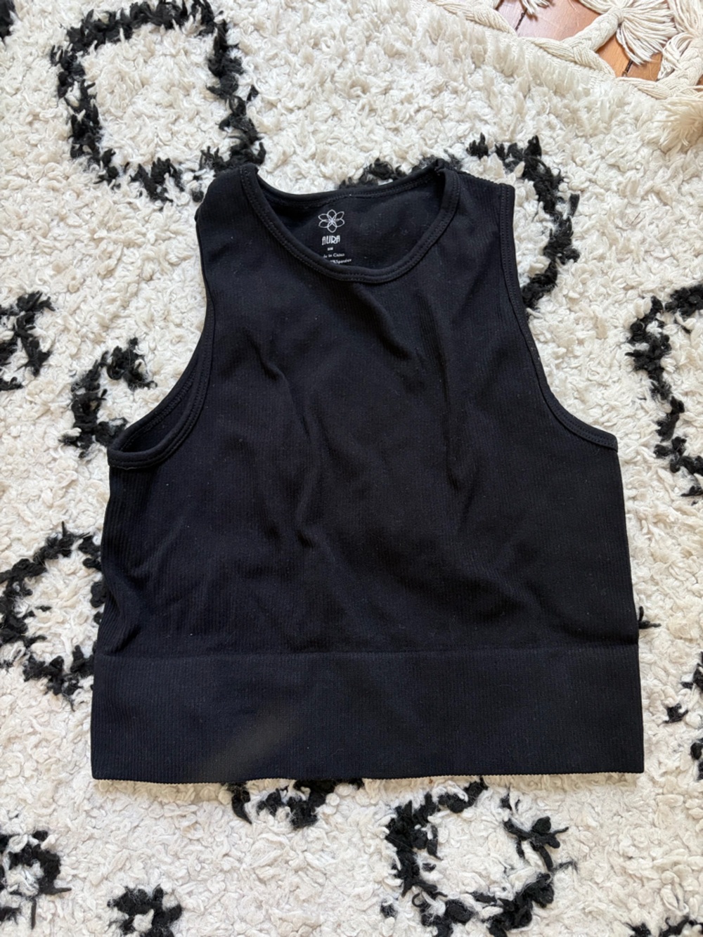 Aura Black Ribbed Scoop Neck Tank